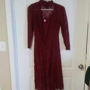 Wine colored sleek gown.